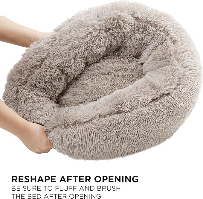 Juicy Couture Devon Faux Fur Large Taupe Round Pet Bed for Dogs and Cats