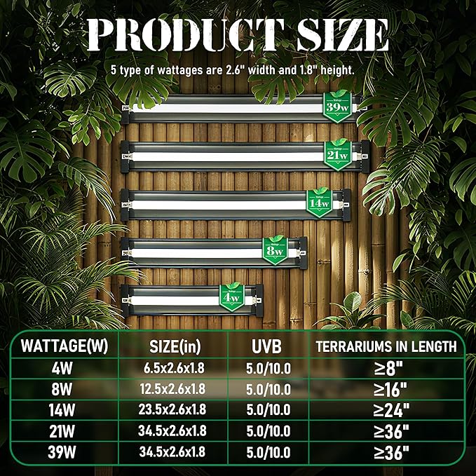 T5 Reptile UVB Light 34.5 Inches Fixture with UVB 10.0 Bulb High Output Hood for Terrariums, Basking Reptiles, Lizards, Chameleons, Iguanas, Bearded Dragons, 39W