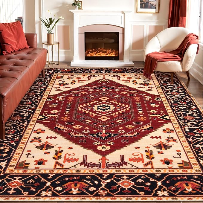 SERISSA Washable Rugs 8x10 Area Rugs, Large Non-Slip Boho Living Room Rug