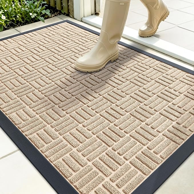OLANLY Front Door Mat Outside Entrance 35x23, Heavy Duty Sturdy Natural Rubber