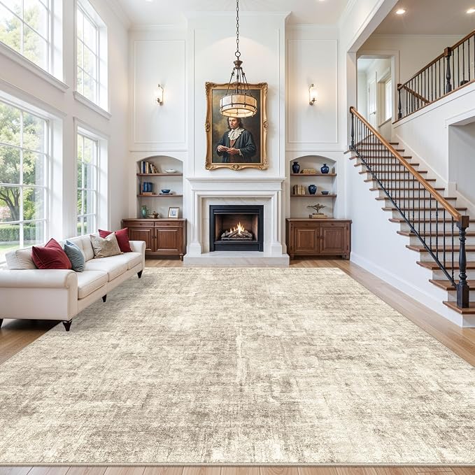 12x15 Area Rug for Living Room – Extra Large Modern Neutral Abstract Washable