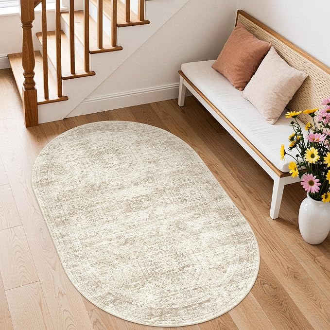 Oval Rugs 3x5 for Entryway, Washable Modern Non-Slip Area Rug for Kitchen