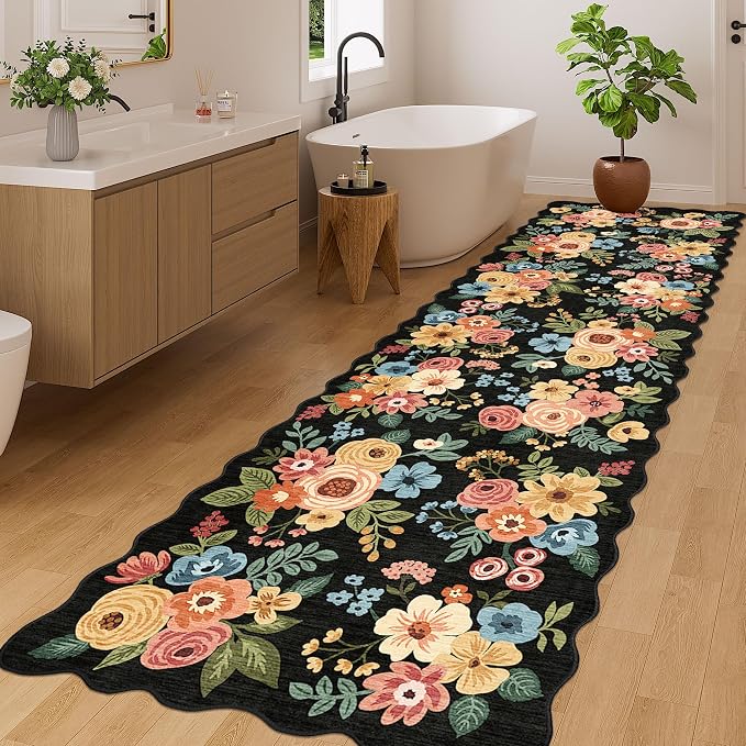 DUKINO 3x10 Washable Runner Rug, Non Slip Floral Ultra Soft Runner