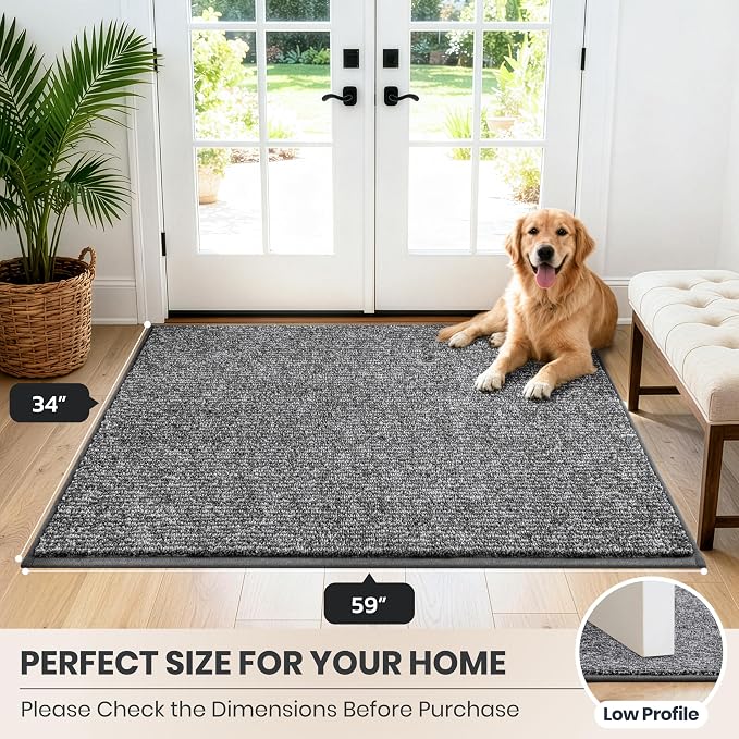 PURRUGS Dirt Trapping Door Mat 34" x 59", Non-Slip Machine Washable Entry Rug