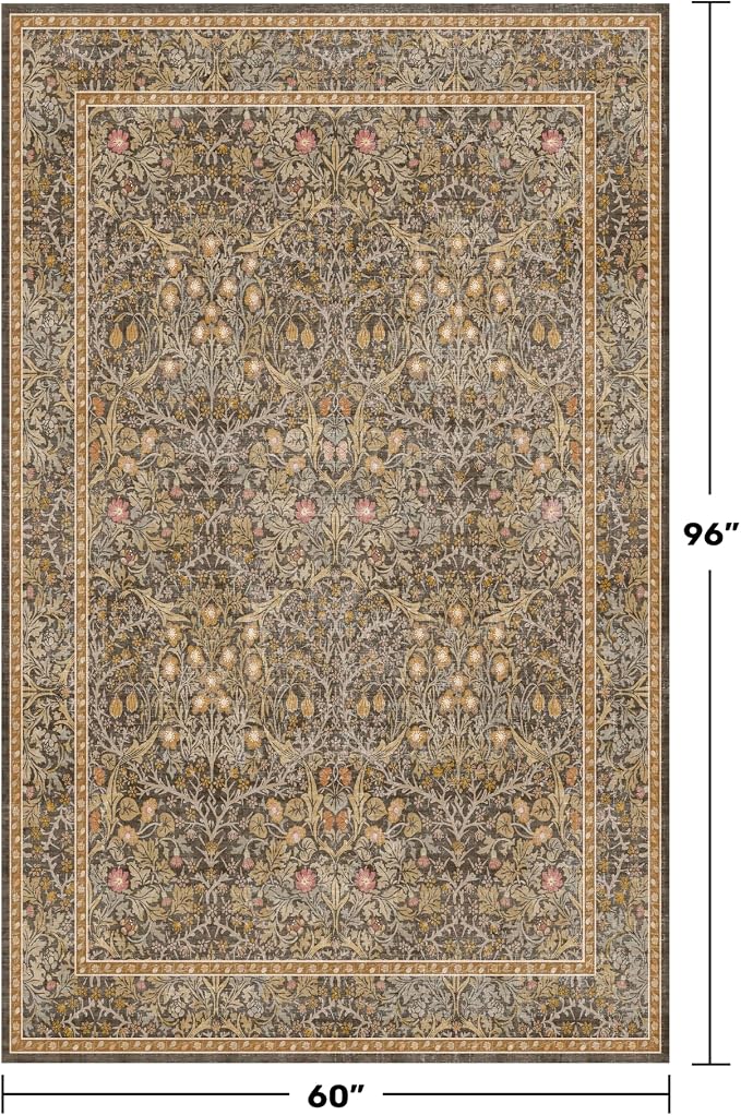 Washable Brown Oriental 5x8 Area Rug