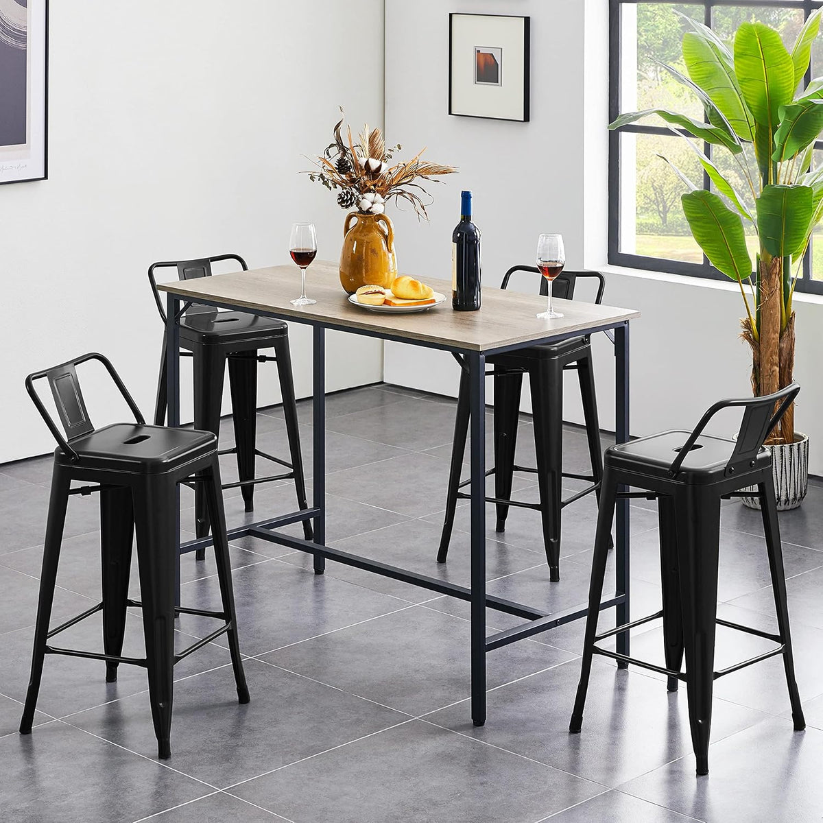 Yaheetech 26 Inch Metal Bar Stools Set of 4 Bar Chairs with Low Back, Black