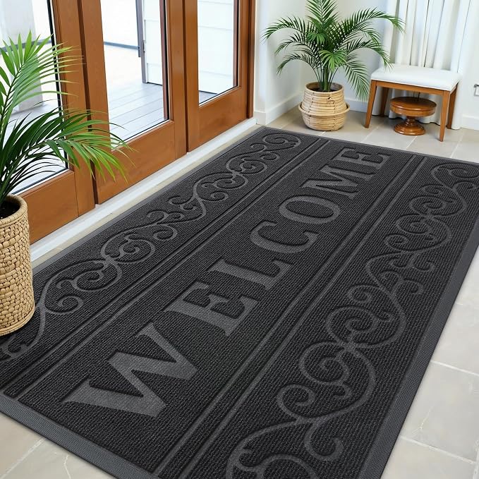 OLANLY Welcome Door Mat Indoor Outdoor Entrance, Heavy Duty Sturdy Front Door