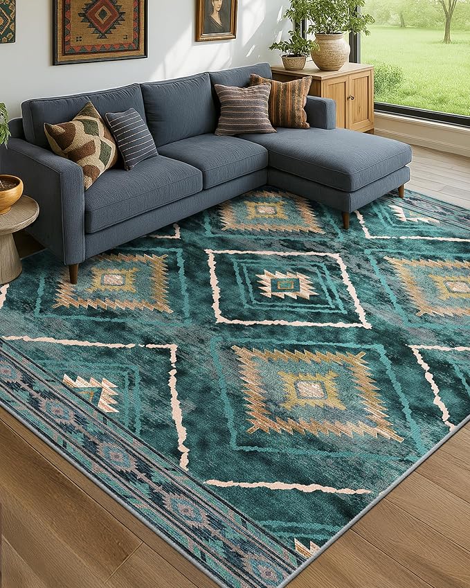 BESTSWEETIE Area Rug 8x10 Rug Machine Washable Non-Slip Low Pile Print Pattern