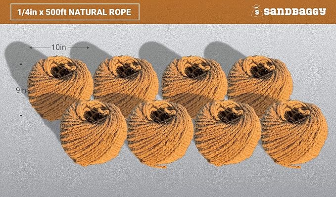 Sisal Rope Twine 1/4 inch x 500 ft - Bulk Wholesale - Similar to Home Depot, Walmart, Lowes by Sandbaggy (8 Rolls)