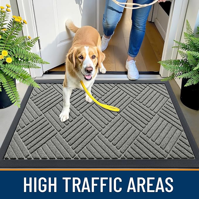 OLANLY Front Door Mat Outside Entrance 33x21, Heavy Duty Sturdy Natural Rubber