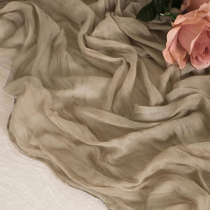 Snowkingdom 6 PCS Nude Brown Cheesecloth Table Runner, Taupe Light Tan 120 inch