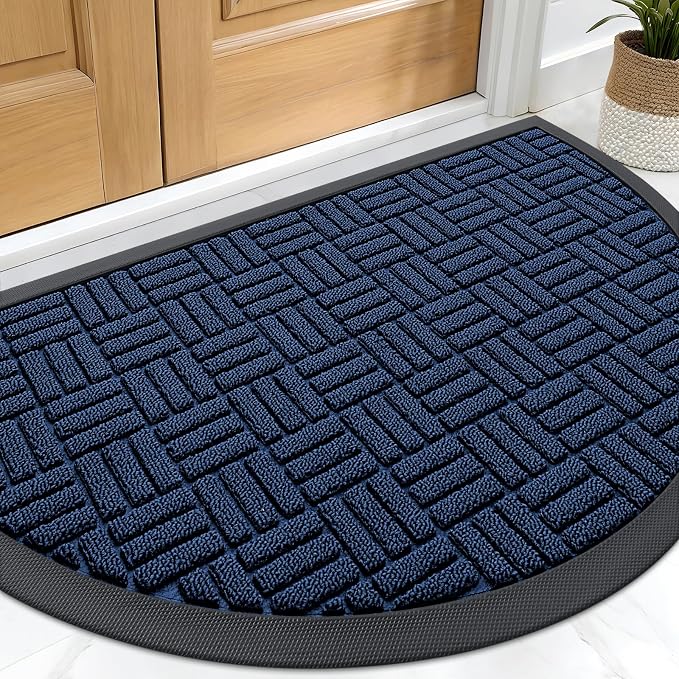 OLANLY Half Circle Door Mat Outside Entrance 29.5x17, Heavy Duty Sturdy Natural