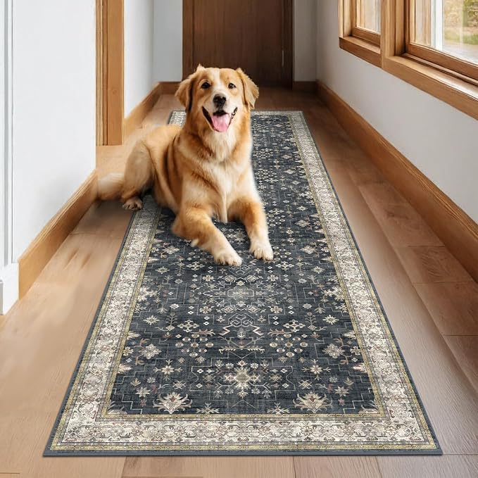 Dark Washable Long Runners for Hallways, Entryway Indoor Rug, Non Slip Rubber