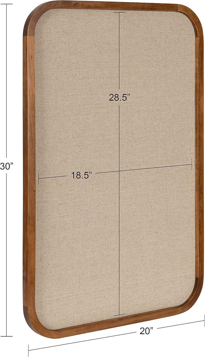 Kate and Laurel Hutton Transitional Pinboard, 20 x 30, Rustic Brown, Radius Rectangle Wall Organizer with Fabric Pinning Surface