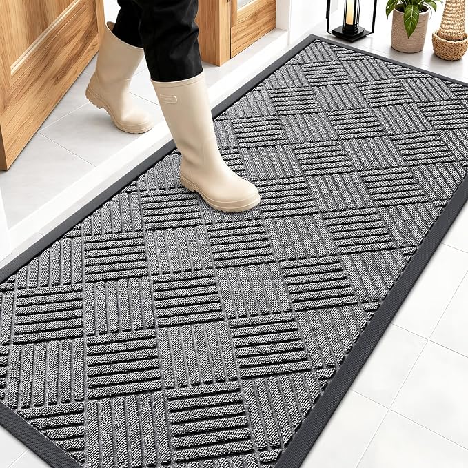 OLANLY Front Door Mat Outside Entrance 59x23, Heavy Duty Sturdy Natural Rubber