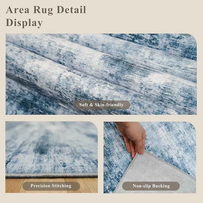 4x8 Washable Area Rug – Non-Slip Rubber Backed Indoor Rug