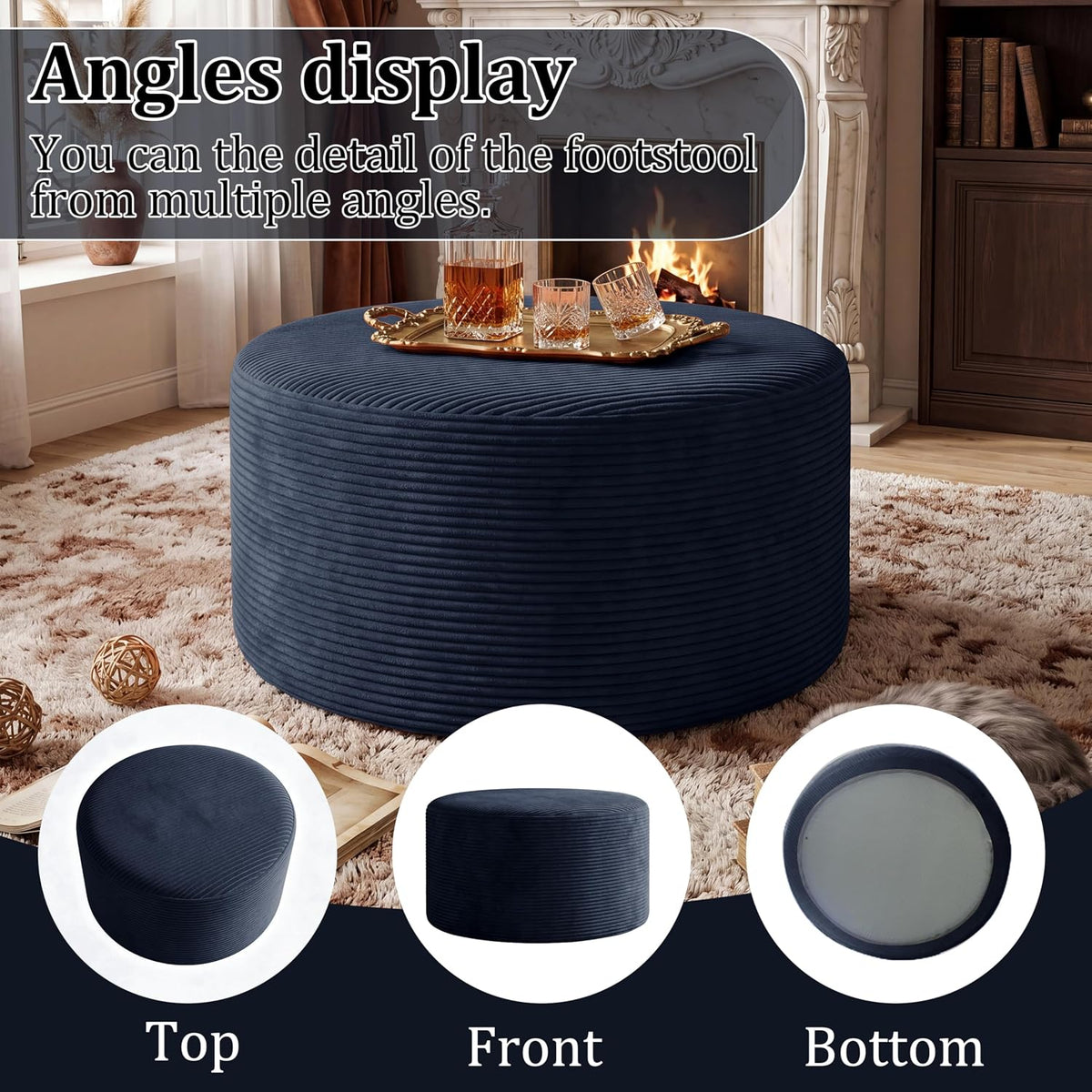 BSHOMGI Coffee Table Round Ottoman, Oversized Footrest for Couch with Removable Cover Large Floor Seating for Adults Ottomans Coffee Tables for Living Room No Assembly