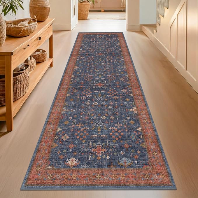 Navy Blue Washable 10 ft Long Runner