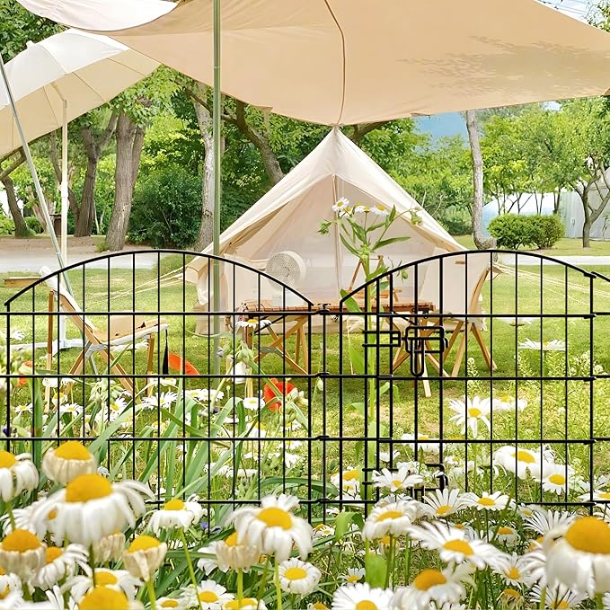 Metal Garden Fence 40 in H x 28 in W 5 Panels (4 Panels + 1 Gate) Total Length 11.6 ft, No Need Dig Rustproof Animal Barrier Fencing Border Fence for Dog, Patio,Yard, Landscape, Flower Bed