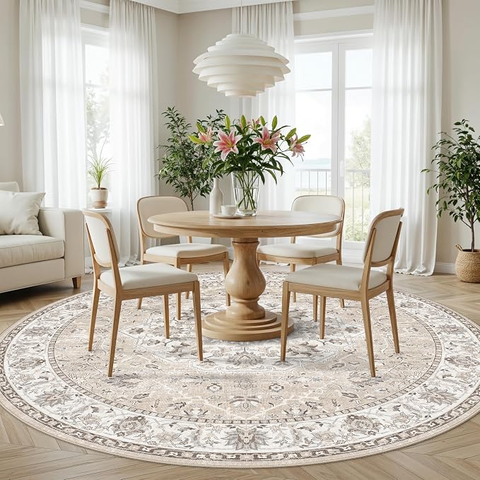 Washable 8ft Round Area Rug