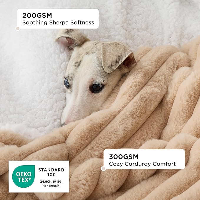 Bedsure Cute Dog Bed for Small Medium Dogs 25x21x7inches Waterproof Dog Blankets for Small Dogs 25"x35" Tuscan Beige