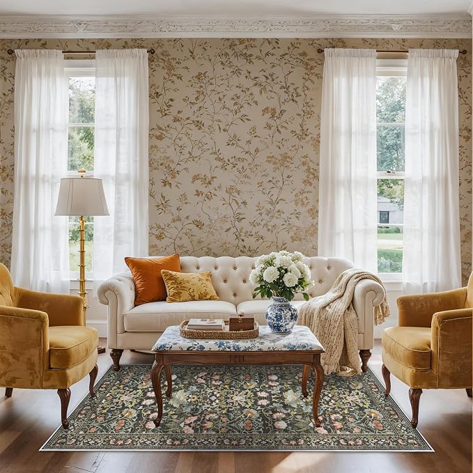 3x6 Washable Hallway Area Rugs: Vintage Floral Entryway Kitchen Runner Rug