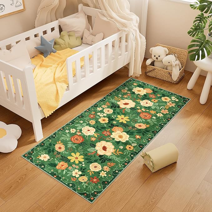 DUKINO 2x5 Runner Rug for Hallway, Washable Kitchen Floral Runner Rug