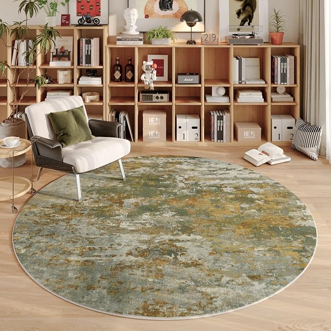 Green Round Area Rugs 4ft Washable Circle Rug