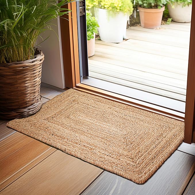 Hausattire Hand Woven Jute Braided Rug, Reversible Boho Entry Area Rugs