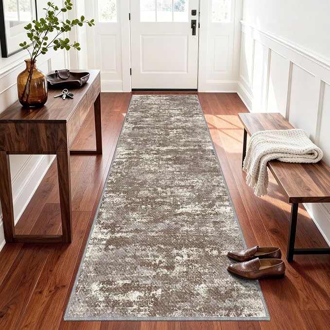Abstract Washable Runner Rug 2x6, Woven Non-Shedding Thin Runners