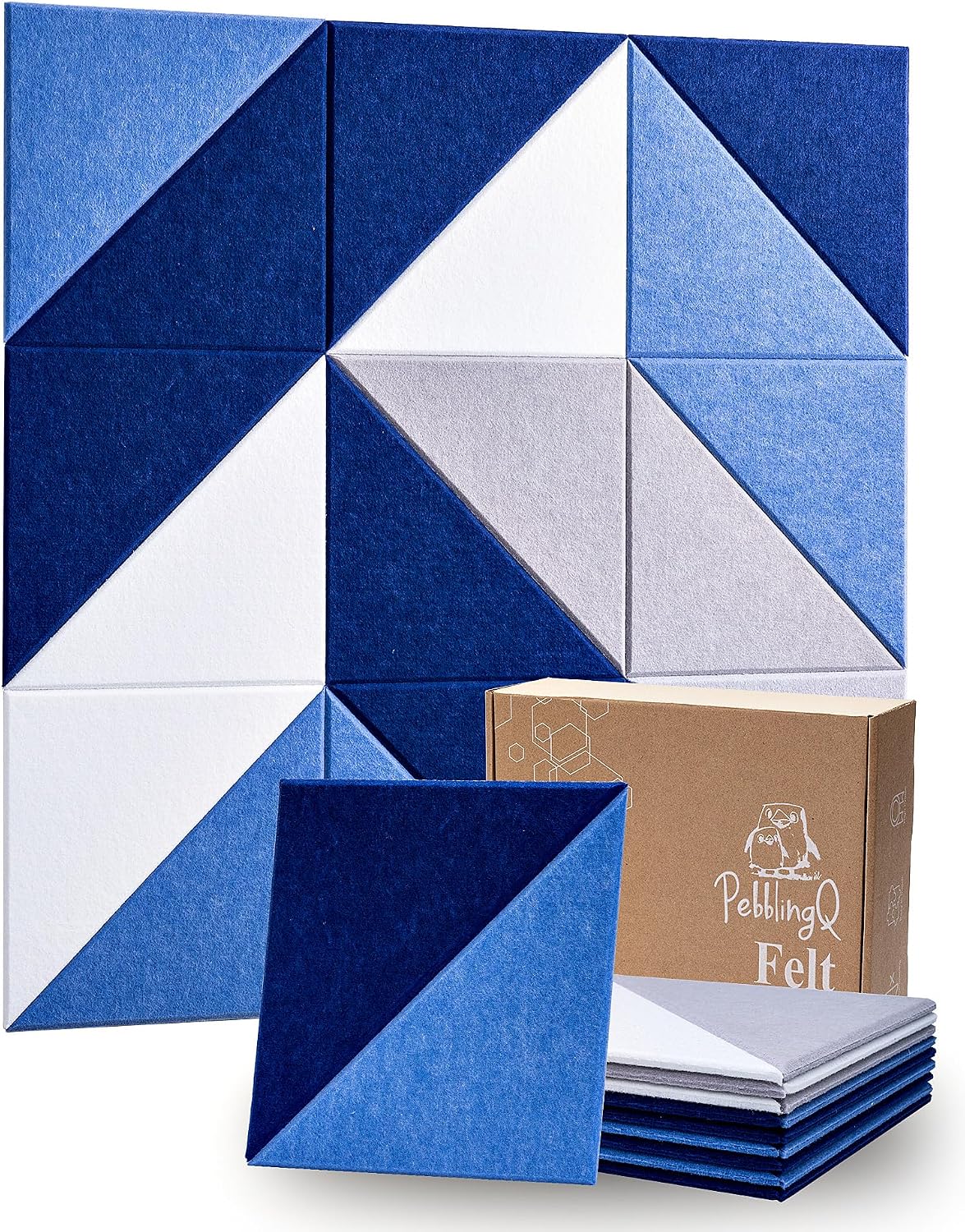 Triangular Felt Wall Tiles for Bulletin Boards, Marine, 18 Pack
