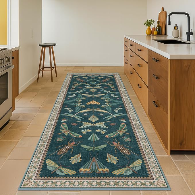 Hazo Haus Green Boho Runner Rug 3x8, Foldable Washable Carpet