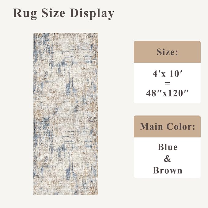 4x10 ft Extra Wide Hallway Rug – Non-Slip Washable Rubber-Backed Large Carpet