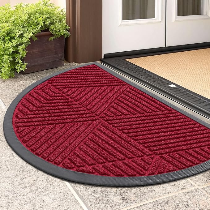 Smiry Half Circle Front Door Mat Outside Entrance, Heavy Duty Sturdy Natural