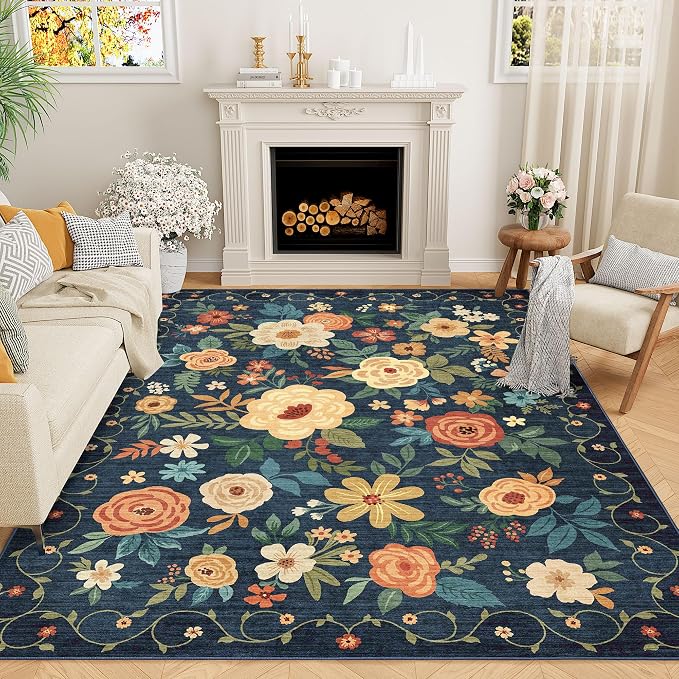 DUKINO 9x12 Area Rug, Floral Rugs