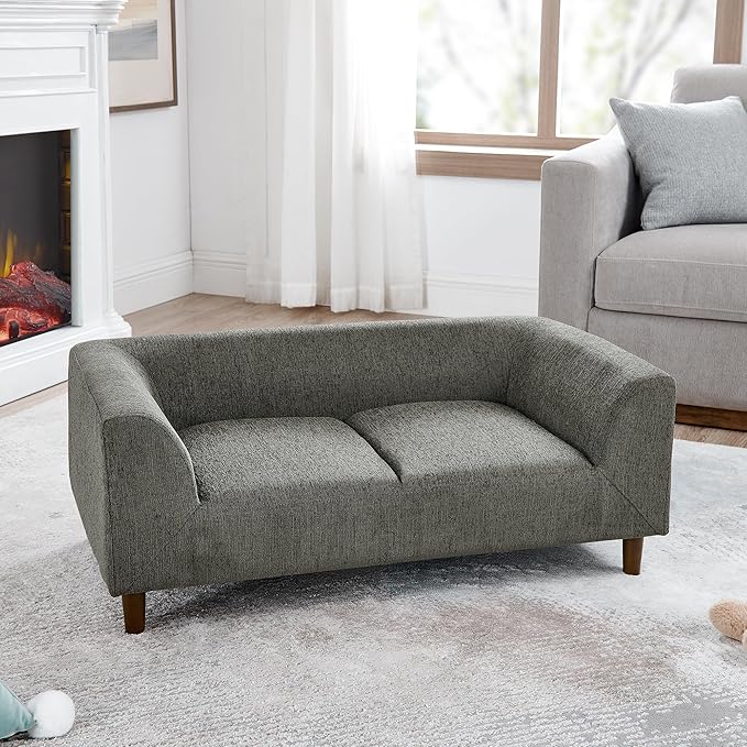 Pet Sofa with Backrest and Armrests,Modern Rectangular Pet Sofa Suitable for Small and Medium Dogs,Soft Cushion Comfortable Dog Sofa for Living Room,Dark Grey
