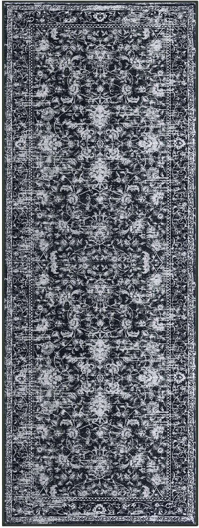 KILOCOCO Washable Runner 2x6 Rug Runner Printed Vintage Floral Kitchen Runners
