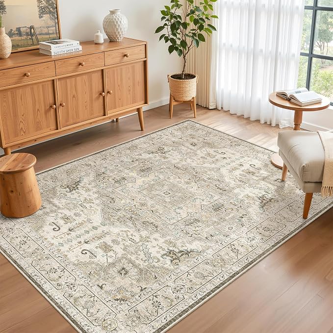 Madane Area Rug 3x5, Entryway Washable Printed Vintage Kitchen Carpet Non Slip