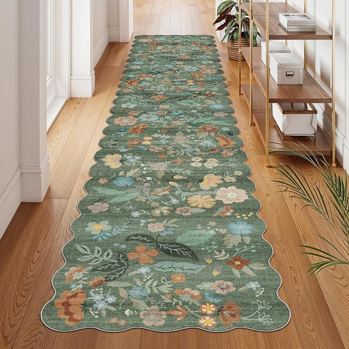 Washable 2'6x12 Hallway Runner Rug: Soft Entryway Kitchen Floral Runners Non