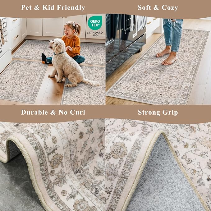 2x3 Non-Slip Washable Kitchen Rug – Boho Small Accent Rug