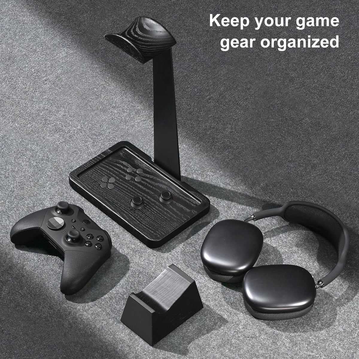 UPERGO Solid Wood Headphone Stand with Controller Holder for Desk