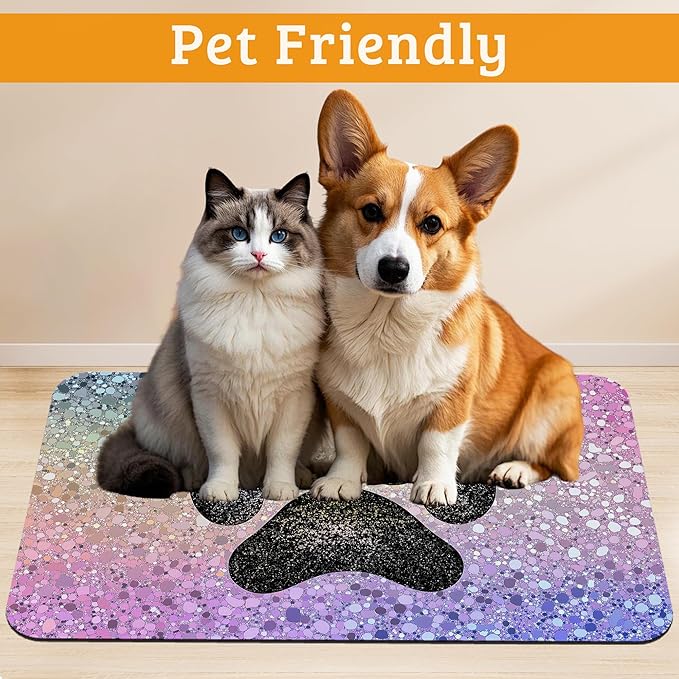 Pet Feeding Mat,Dog Paw Absorbent Dog Cat Food Mat Dog Mat with Rubber Backing,Non-Slip Water Bowl Placemat,Pet Supplies 16" x 24"