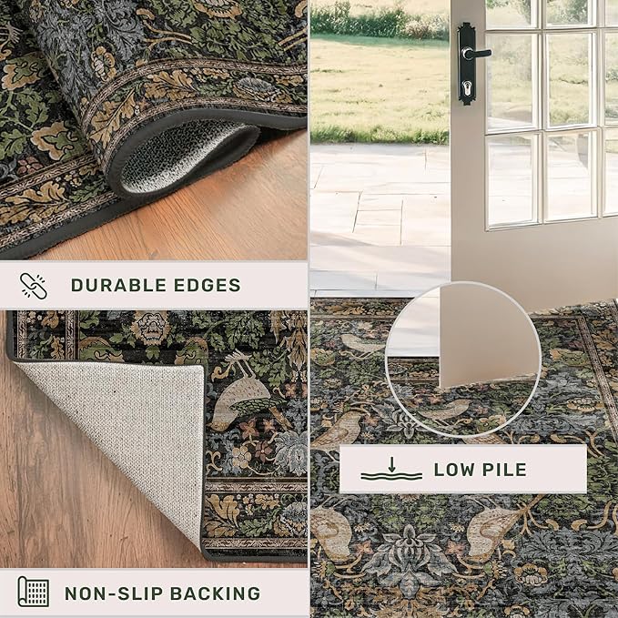 Hazo Haus Washable Dark Vintage Floral Rugs