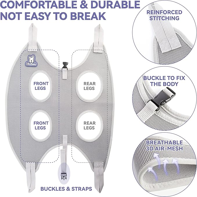 Dog Grooming Hammock Harness for Dogs & Cats with Pet Nail Clipper Trimmer - Cat Hanger Sling for Trimming Clipping Nails- Dog Hammock Restraint Bag for Small Medium Large pet （ Grey XL ）