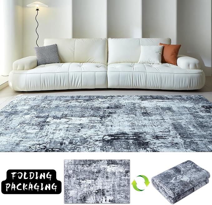 Rugcomf Area Rug 5x7 Washable Rug Boho Soft Abstract Pattern Non-Slip Faux Wool