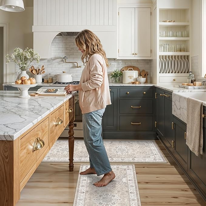 2-Piece Kitchen Runner Rug Set: Washable Non-Slip Floor Mats