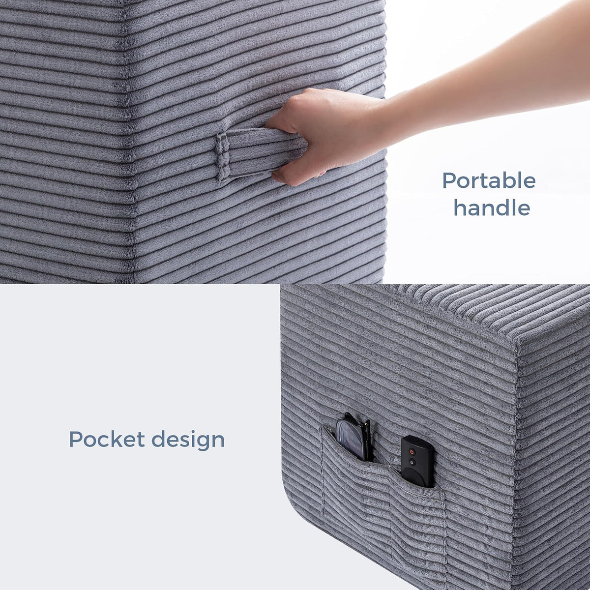 Rectangular Pouf Ottoman, Foam-Filled Footrest, Dark Gray