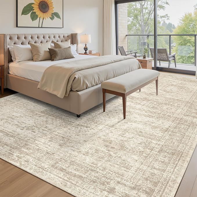 Soalmost Area Rug 10x12 Vintage Washable Living Room Large Carpet Non Slip