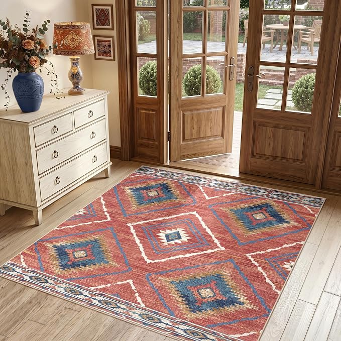 BESTSWEETIE Area Rug 6x6 Rug Machine Washable Non-Slip Low Pile Print Pattern
