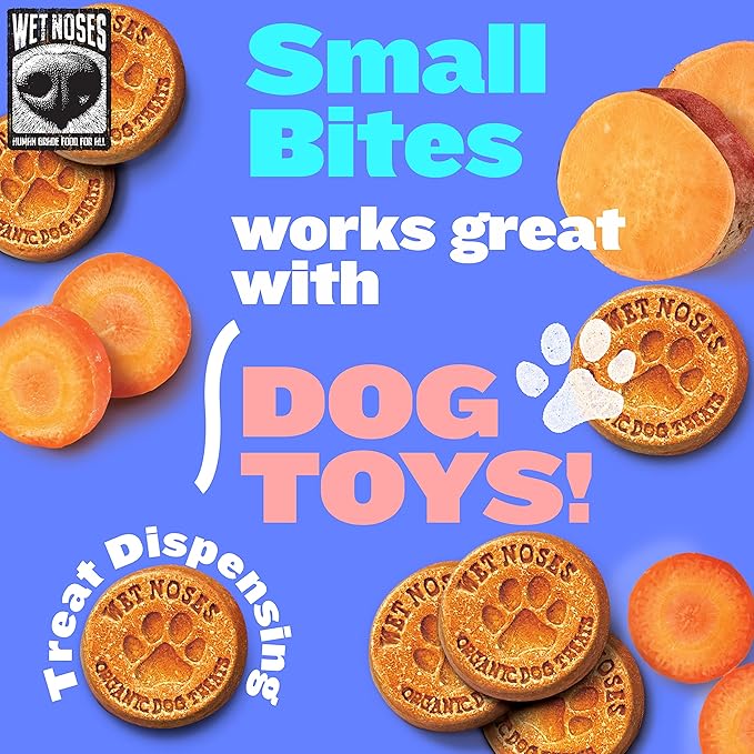Wet Noses Organic Crunchy Dog Treats Grain Free – All-Natural, Human-Grade, Non-GMO, Healthy Training & Delicious Snacks for Dogs, All Dog Sizes & Breeds – Carrot & Sweet Potato, 14oz (Single Pack)